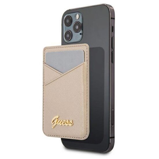 Suport Card Guess Saffiano Metal Logo Auriu