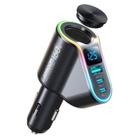 Joyroom Incarcator Auto USB, 2xType-C, afisaj digital, lumini RGB, 150 W, Negru