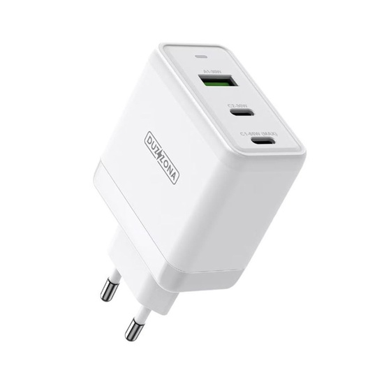 Duzzona Incarcator Retea GaN Fast Charging USB, 2x Type-C, 65W Alb