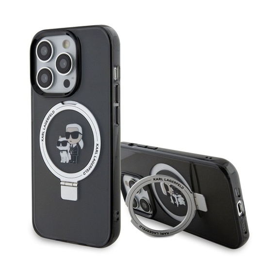 Karl Lagerfeld Husa Ringstand Karl & Choupette MagSafe iPhone 15 Pro Max Negru