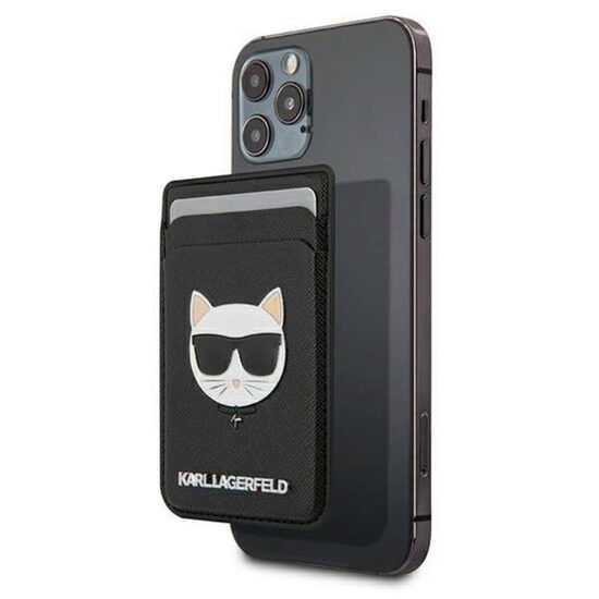 Suport Magnetic Card Karl Lagerfeld Saffiano Choupette Head Negru