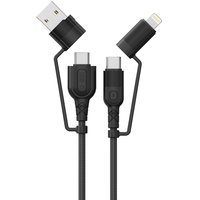 Lemontti Cablu Multi connector 4 in 1, USB-A & Type-C la Type-C & Lightning, PD 60W, 1.2m, Negru