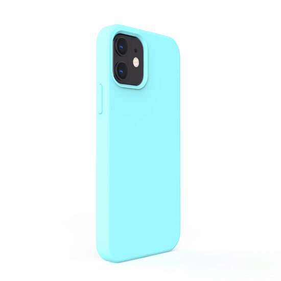Lemontti Husa Liquid Silicon iPhone 12 Mini Tiffany Blue (protectie 360°, material fin, captusit cu microfibra)