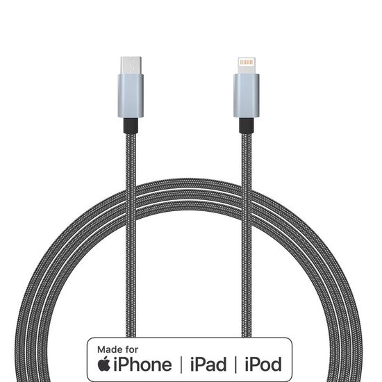 Cablu MFI Lightning la Type-C Lemontti Quick Charge 1.5m, Gri