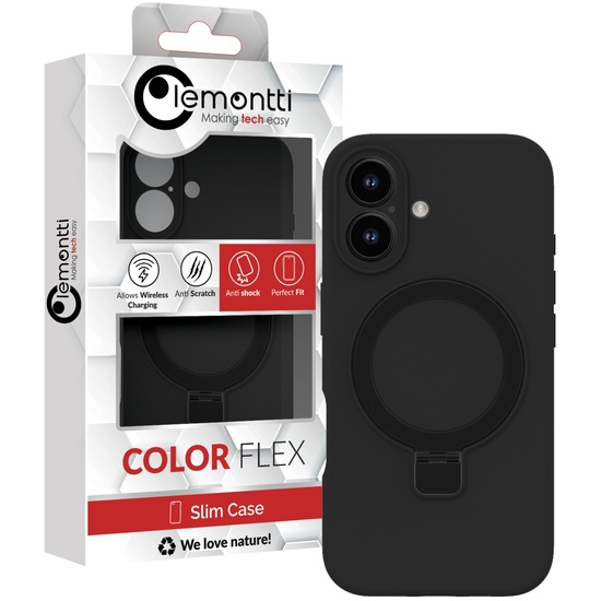 Lemontti Husa Liquid Silicon MagSafe iPhone 16, cu suport, Negru