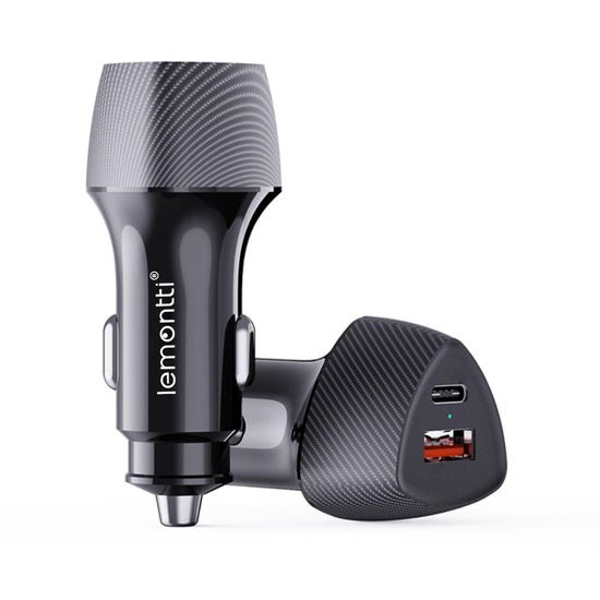 Lemontti Incarcator Auto Super Fast Charge 48W 2 porturi PD Type-C 30W + USB-A QC 3.0 Negru