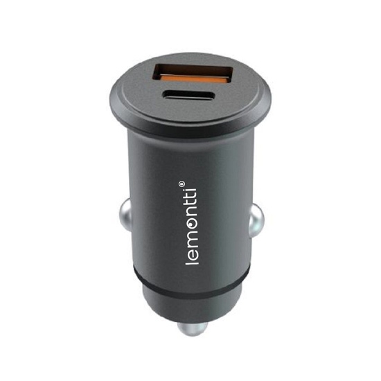 Lemontti Incarcator Auto Super Fast Charge 65W 2 porturi PD Type-C 65W + USB-A QC 3.0 Negru