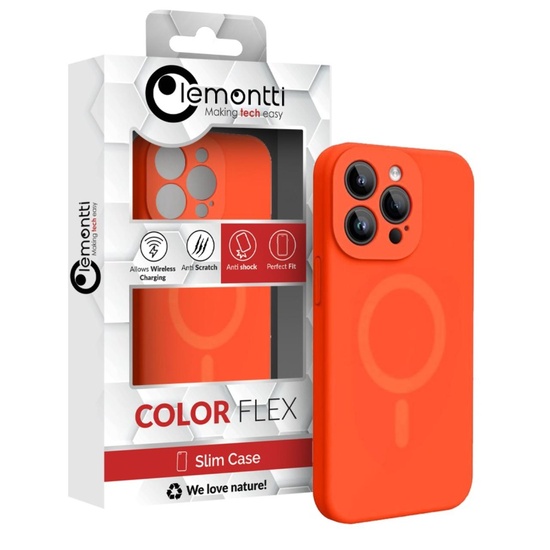 Lemontti Husa Liquid Silicon MagCharge iPhone 15 Pro Portocaliu Neon (protectie 360°, material fin, captusit cu microfibra)