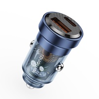 Lemontti Incarcator Auto Fast Charge 45W 2 porturi PD Type-C 45W + USB-A QC 3.0 Transparent / Albastru