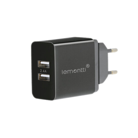 Lemontti Incarcator Retea 2.4A 2 porturi USB-A Negru