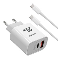 Lemontti Set Incarcator Retea Fast Charge 20W 1 x PD Type-C + 1 x USB-A Quick Charge 3.0 si cablu Type-C-Type-C 20W 1m Alb
