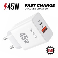 Lemontti Incarcator Retea GaN Fast Charge 45W 1 x PD Type-C + 1 x USB-A Quick Charge 3.0 Alb