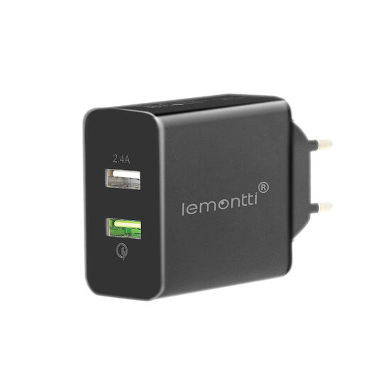 Lemontti Incarcator Retea Fast Charge 30W 2 porturi USB-A QC 3.0 + USB-A 2.4A Negru