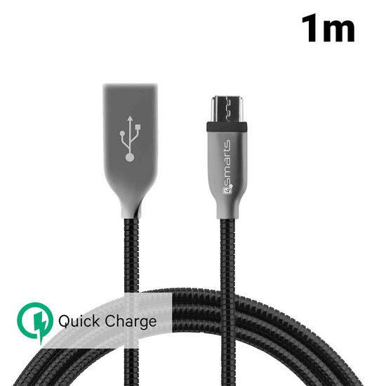 4smarts Cablu Ferrumcord MicroUSB Black (acoperit cu otel inoxidabil, 1m)