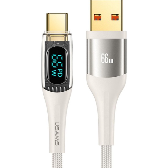 Usams Cablu Digital USB 3.0 la Type-C Fast Charger, PD, 66W, 1.2m, Transparent / Bej
