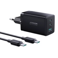 Joyroom Set Incarcator Retea Fast Charging 65 W,  2x USB C si  1x USB , cablu Type-C la Type-C  100 W, 1 m, Negru