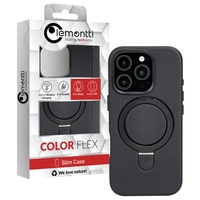 Lemontti Husa Piele MagSafe cu inel stand iPhone 15 Pro Max Negru