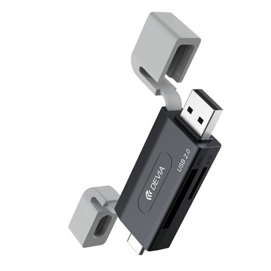 Devia Cititor Card 2in1 Leopard Series USB si Type-C, 2.0, SD/TF, Negru