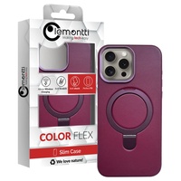 Lemontti Husa Piele MagSafe cu inel stand iPhone 16 Pro Visiniu