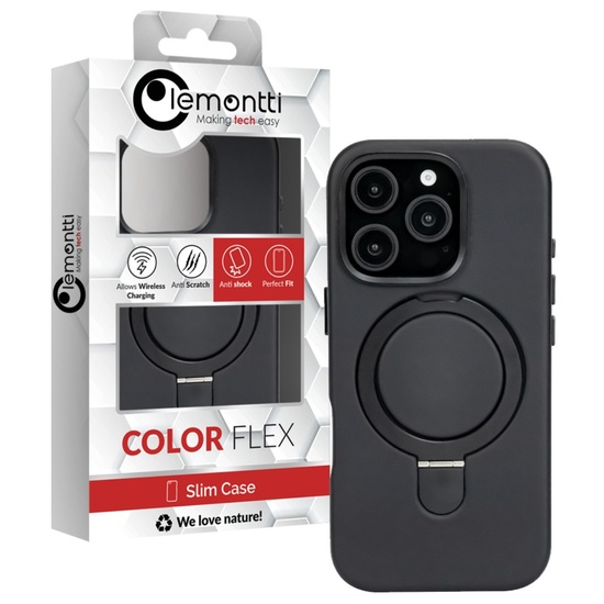 Lemontti Husa Piele MagSafe cu inel stand iPhone 16 Pro Max Negru