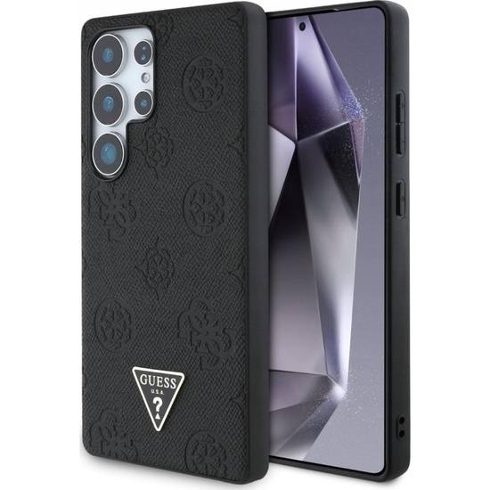 Guess Husa Grained Hot Stamp Peony Pattern Triangle MagSafe Samsung Galaxy S25 Ultra Negru