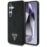 Guess Husa Grained Hot Stamp Peony Pattern Triangle MagSafe Samsung Galaxy S25 Negru