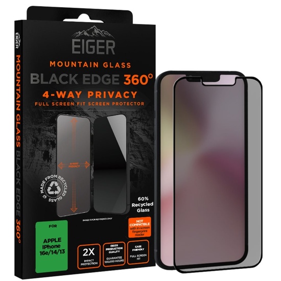 Eiger Folie Sticla Privacy Mountain Black Edge 360 GRS iPhone 17e /iPhone 16e / iPhone 14 / iPhone 13 / iPhone 13 Pro