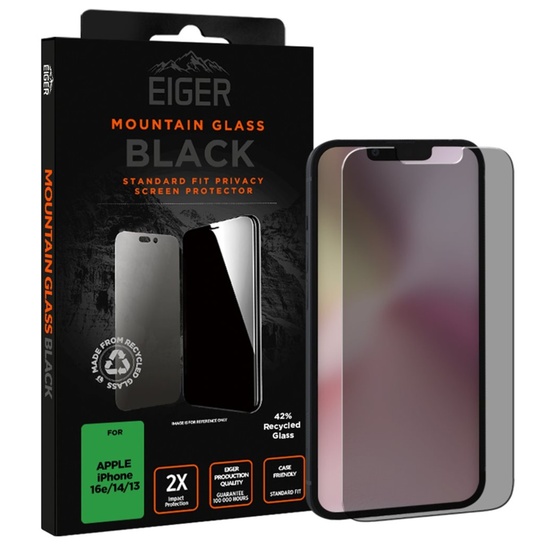Eiger Folie Sticla Privacy Mountain Glass GRS iPhone 17e /iPhone 16e / iPhone 14 / iPhone 13 / iPhone 13 Pro Negru