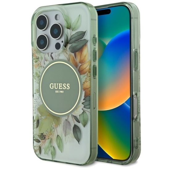 Guess Husa Flower & Tonal Circle MagSafe iPhone 16 Pro Verde