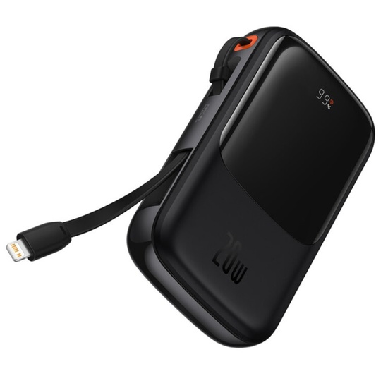 Baseus Acumulator extern Q Pow Digital Display 20000mAh, 20W, Lightning, Type-C, USB, cablu USB-C, 3A, Negru