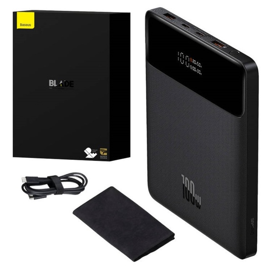 Baseus Acumulator extern Blade 20000mAh, 100W 2xUSB, 2xUSB-C, cablu USB-C, 100W, Negru