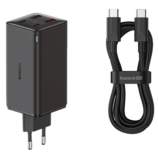 Baseus Set Incarcator Retea 100W, GaN6 Pro 2x USB, 2x Type-C, 100W, Fast Charger, cablu Type-C la Type-C, 100W, 20V, 5A, 1m Negru