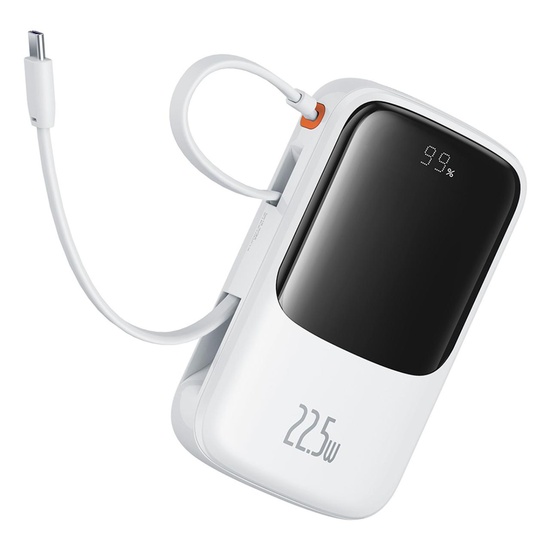 Baseus Acumulator extern QPow Pro+ 10000mAh, 22.5W, Lightning, 2xType-C, USB, cablu USB-C, Alb
