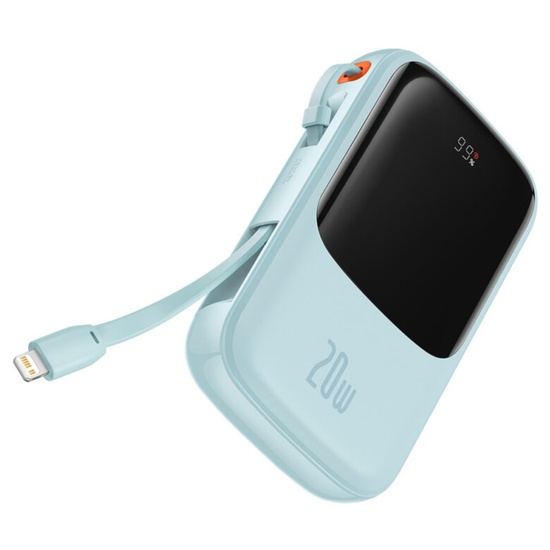 Baseus Acumulator extern Q Pow Digital Display 20000mAh, 20W, Lightning, Type-C, USB, cablu USB-C, 3A, Albastru