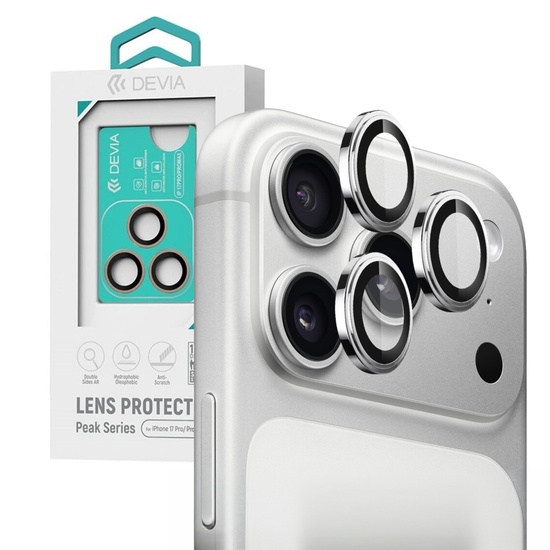 Devia Folie Sticla Camera Peak Series iPhone 17 Pro/ 17 Pro Max Argintiu, pachet de 3 buc