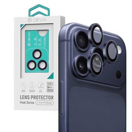 Devia Folie Sticla Camera Peak Series iPhone 17 Pro/ 17 Pro Max Albastru, pachet de 3 buc
