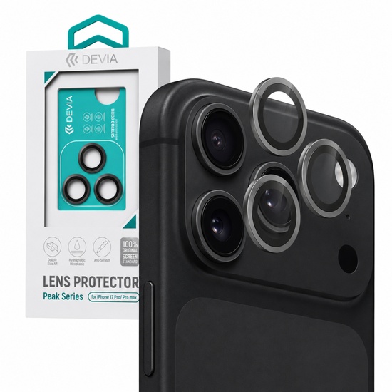 Devia Folie Sticla Camera Peak Series iPhone 17 Pro/ 17 Pro Max Gri, pachet de 3 buc