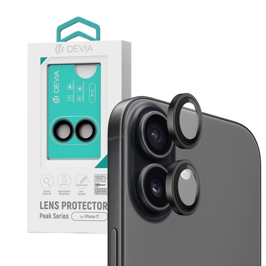 Devia Folie Sticla Camera Peak Series iPhone 17 Negru, pachet de 2 buc