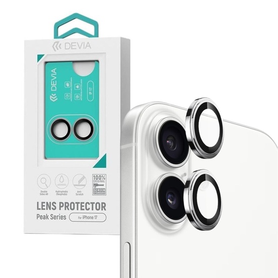 Devia Folie Sticla Camera Peak Series iPhone 17 Argintiu, pachet de 2 buc