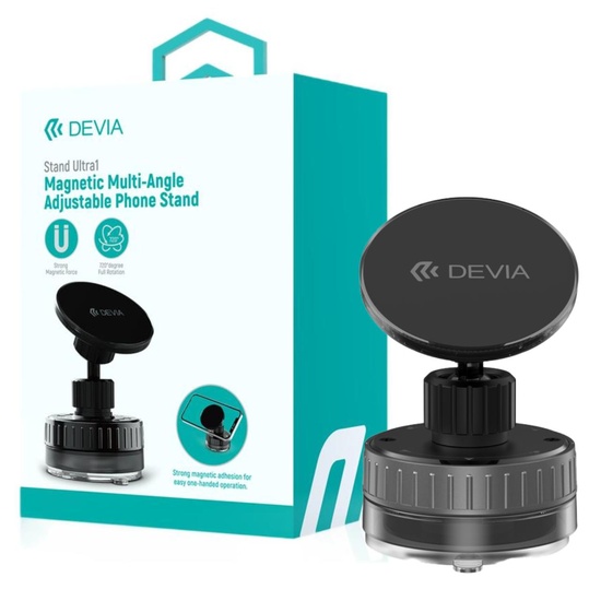 Devia Suport Magnetic Stand Ultra1, rotatie 360 grade, prindere ventuza, Negru