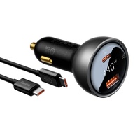 Baseus Set Incarcator Auto Digial Display 140W Fast Charger PD,QC3.0, 1x USB, 1xType-C, cablu inclus Type-C, 1m Negru