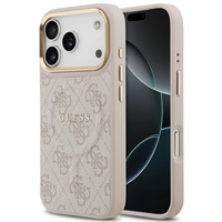 Guess Husa PU Leather 4G Gold Frame MagSafe iPhone 17 Pro Max Roz
