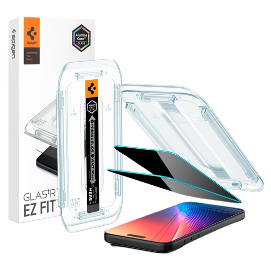Spigen Pachet 2 buc Folie Sticla Privacy cu aplicator inclus Glass tR EZ Fit iPhone 17 / iPhone 17 Pro / 16 Pro Black