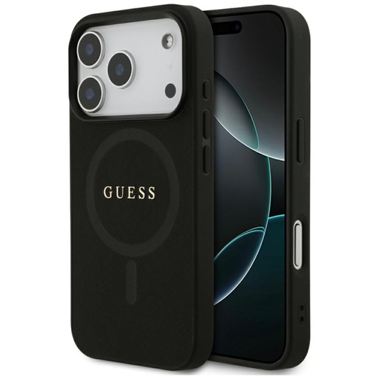 Guess Husa Saffiano Classic Logo MagSafe iPhone 17 Pro Negru
