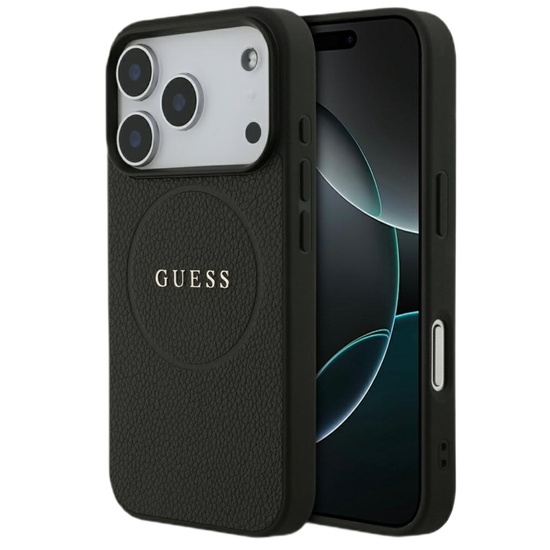 Guess Husa Grained Gold Ring MagSafe iPhone 17 Pro Max Negru