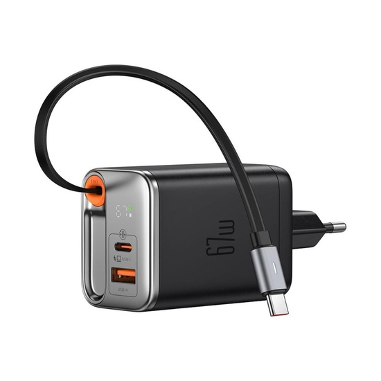 Mcdodo Set Incarcator Retea 67W, Fast Charger, FreeGo 1x USB-A, 1x Type-C, cablu Type-C retractabil, 65cm, Digital Display, Negru