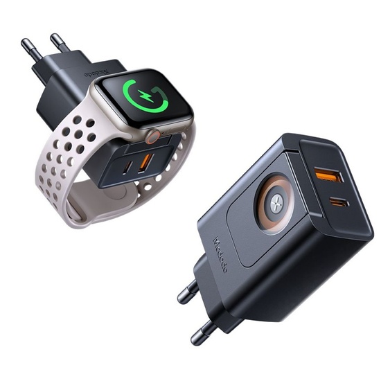 Mcdodo Incarcator Retea Fast Charging 30W cu Incarcator Wireless Apple Watch Integrat, Travel Companion Series, 1 x USB-A, 1 x USB-C, Negru