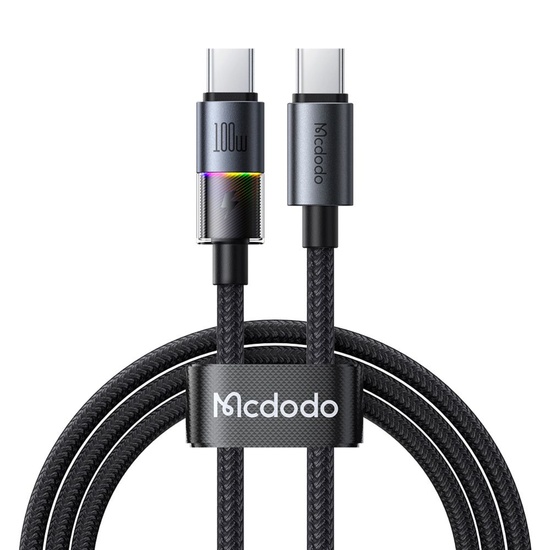Mcdodo Cablu Type-C la Type-C 100W, Fast Charging 5A, LED multicolor 1.2m, Negru