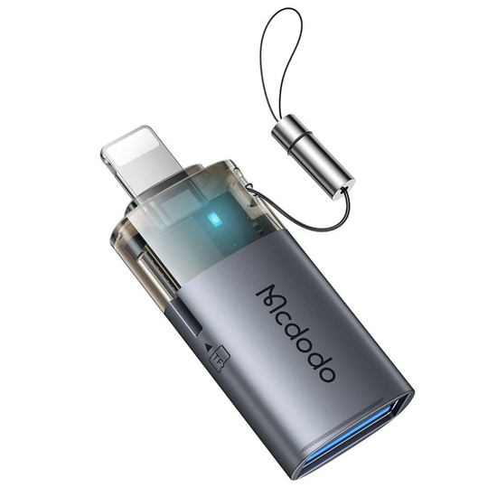 Mcdodo Adaptor USB la Lightning OTG, cu cititor de carduri TF, transfer rapid de date, 480 Mbps, LED, snur Negru