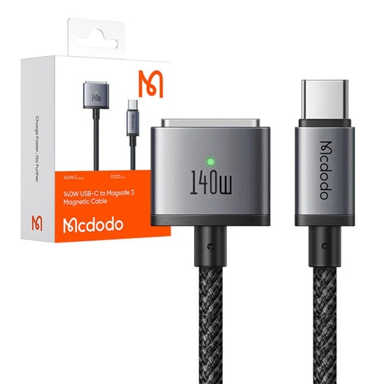 Mcdodo Cablu pentru MacBook Pro 16 inch (2021/2023), MacBook Air (2022), MacBook Pro 14 inch (2021/2023) Type-C la MagSafe 3, Fast Charger 140W, Indicator LED, 2m, Negru